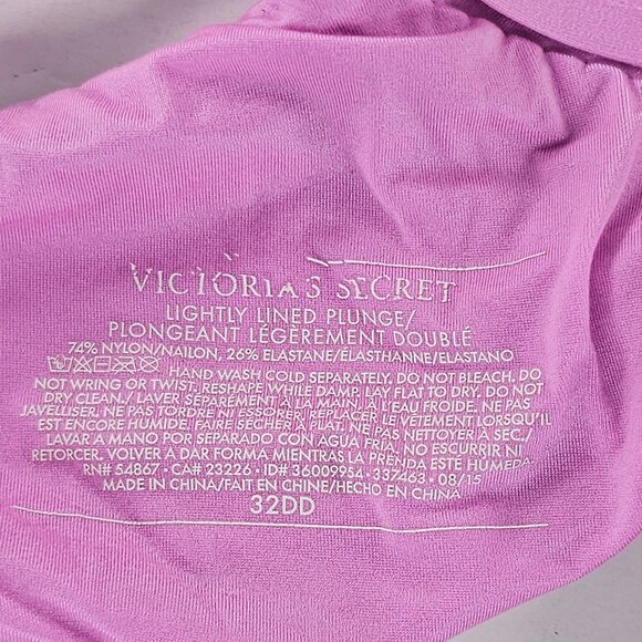 Victoria's Secret Lightly Lined Plunge Bra 32DD Nylon/Elastane Pink - Picture 5 of 6